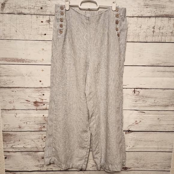 J.Jill Love Linen- Navy & White Nautical Striped 100% Linen Pants ...XS - Picture 1 of 11
